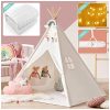 Tiny Land Large Kids Teepee Tent with Padded Mat & Light String & Carry Case-Kids Foldable Play Tent -Toys for 3,4,5,6 Year Old Girls, White Canvas Teepee Indoor Outdoor Games-Kids Playhouse-Kids Tent